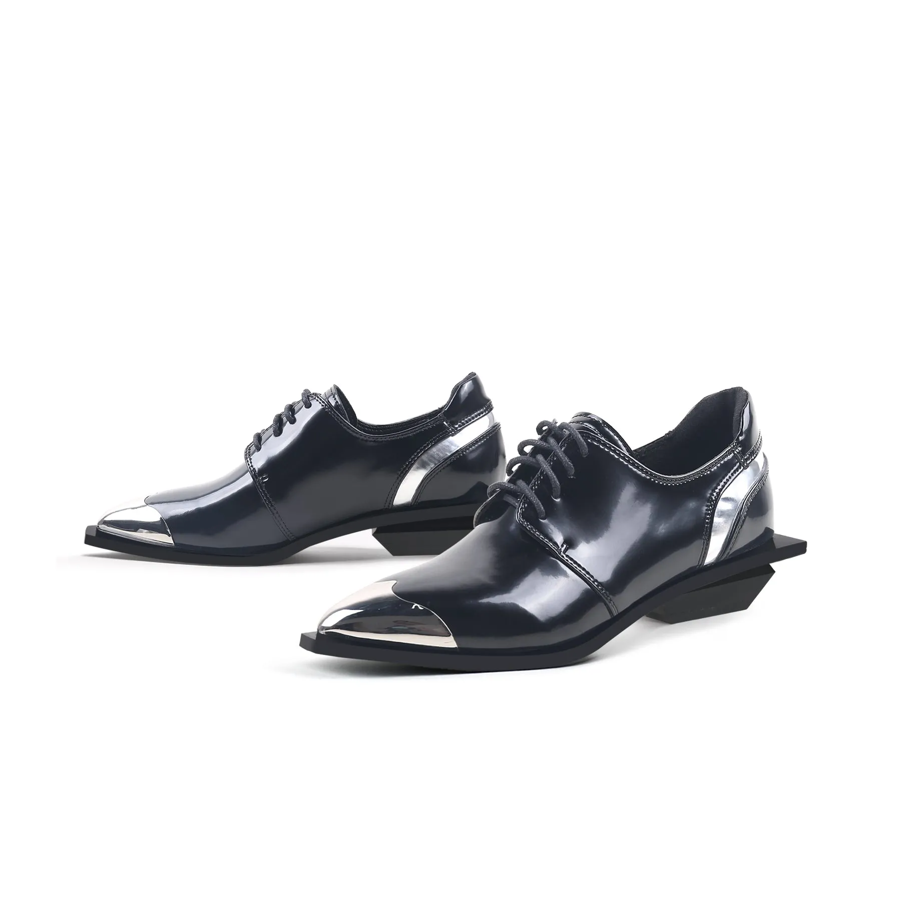 Color Block Low Heel Oxford Shoes Wide Lace Up Oxfords