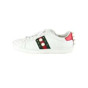 Platform Puma Sneakers Gucci Web Pearl Studded Women Ace Sneakers Calfskin White Size 37
