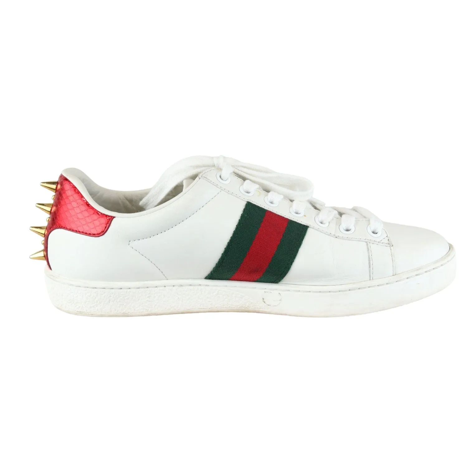 Gucci Web Pearl Studded Women Ace Sneakers Calfskin White Size 37 Itzy Sneakers