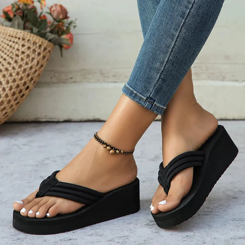 Clip Toe Platform Slippers for Women Solid Color Lightweight Wedges Flip Flops Woman Thick Bottom Non-Slip Slides Beach Shoes Bulk Rubber Flip Flops