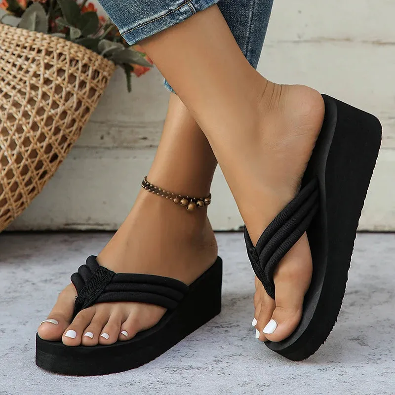 Clip Toe Platform Slippers for Women Solid Color Lightweight Wedges Flip Flops Woman Thick Bottom Non-Slip Slides Beach Shoes Sand Flip Flops
