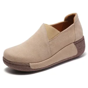 OCW Orthopedic Women Shoes Suede Leather Comfortable Wedge Loafers Loafers Bread Slippers