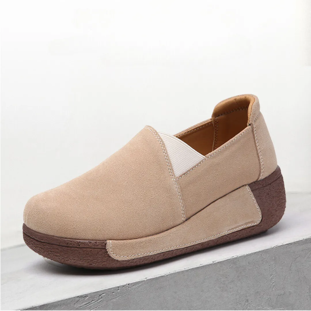 OCW Orthopedic Women Shoes Suede Leather Comfortable Wedge Loafers Clarks Shoes Loafers