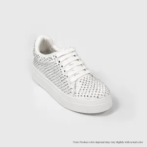 COPE-12 ALL RHINESTONE LYCAR LACE UP SNEAKERS - WHITE Blowfish Slip On Sneakers