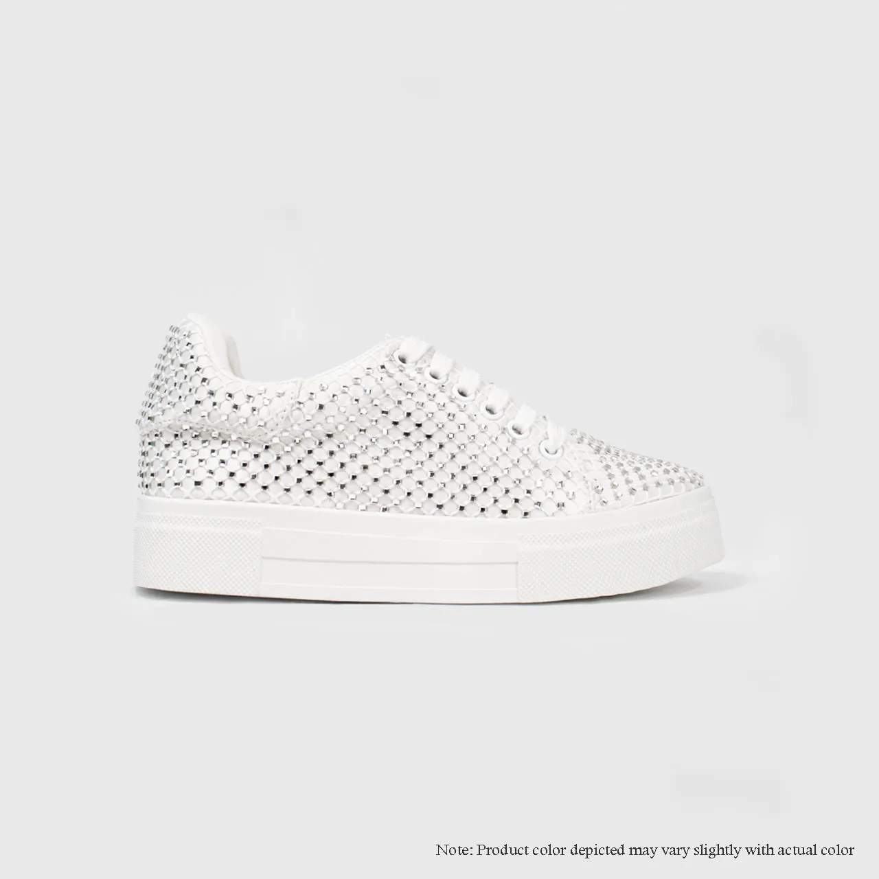 COPE-12 ALL RHINESTONE LYCAR LACE UP SNEAKERS - WHITE Clay Court Tennis Sneakers