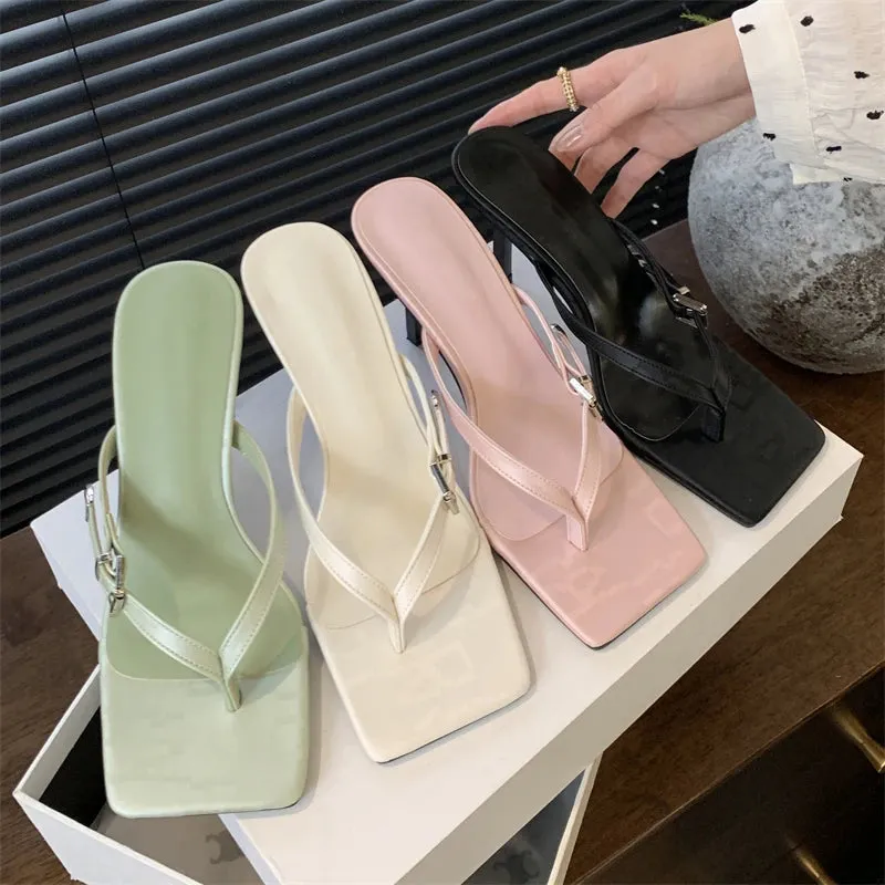 Flip Flops With Soft Toe Post Summer Fashion Clip Toe Buckle Women Slippers Gladiator Party Thins Flip Flops Slides Shoes Low Heel Pumps