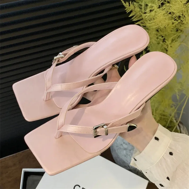 Ez Flip Flops Summer Fashion Clip Toe Buckle Women Slippers Gladiator Party Thins Flip Flops Slides Shoes Low Heel Pumps