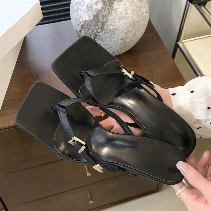 Summer Fashion Clip Toe Buckle Women Slippers Gladiator Party Thins Flip Flops Slides Shoes Low Heel Pumps Flip Flops With High Heels