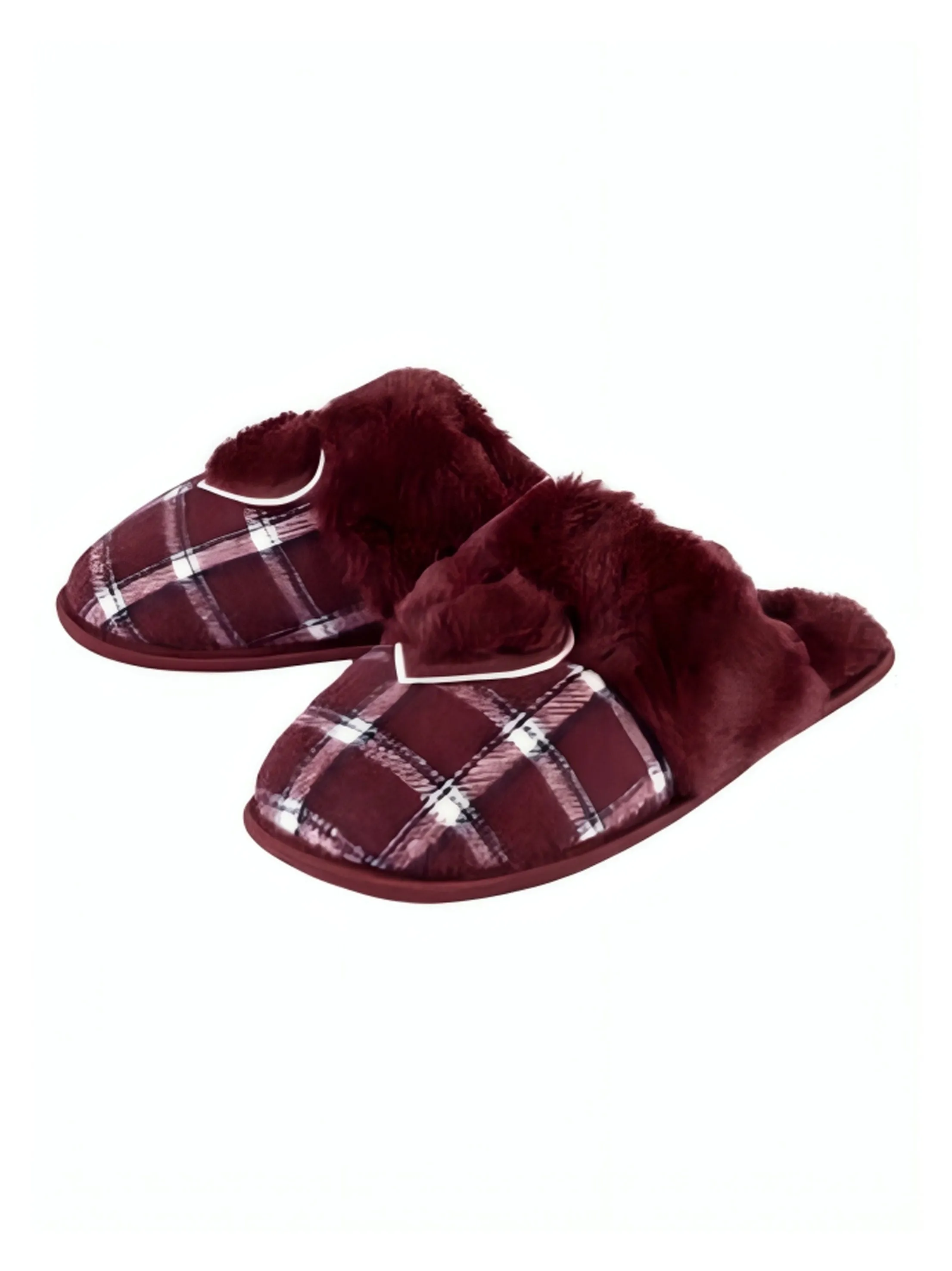 Women's Plaid Slippers,Wine Slides With Pearls