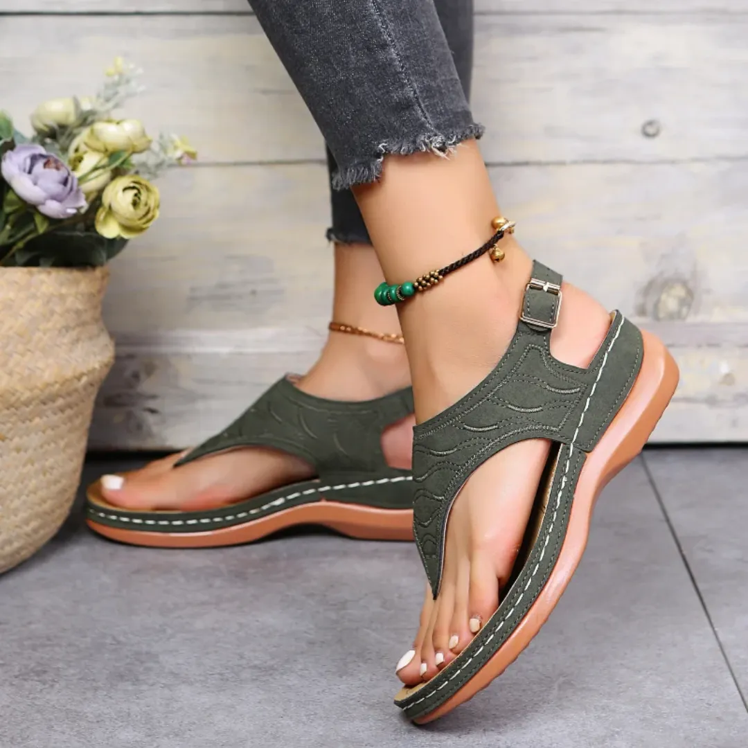 Uniqcloud Arch Support Wide Toe Box Clip Toe Sandals Gold Flip Flops With Rhinestones