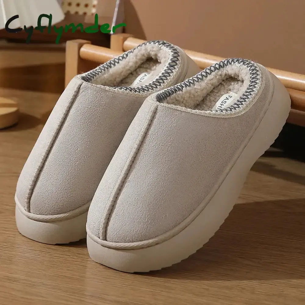 Cherry Slides Cyflymder Trend Furry Plush Thick Sole Slippers 2024 Winter Women's Platform Warm Slides Leisure Home Slip On Cotton Slippers