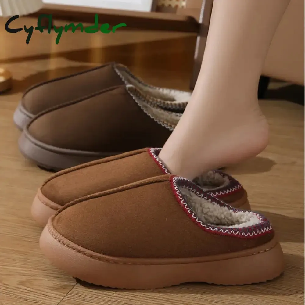 Cyflymder Trend Furry Plush Thick Sole Slippers 2024 Winter Women's Platform Warm Slides Leisure Home Slip On Cotton Slippers Vintage Bunny Slippers