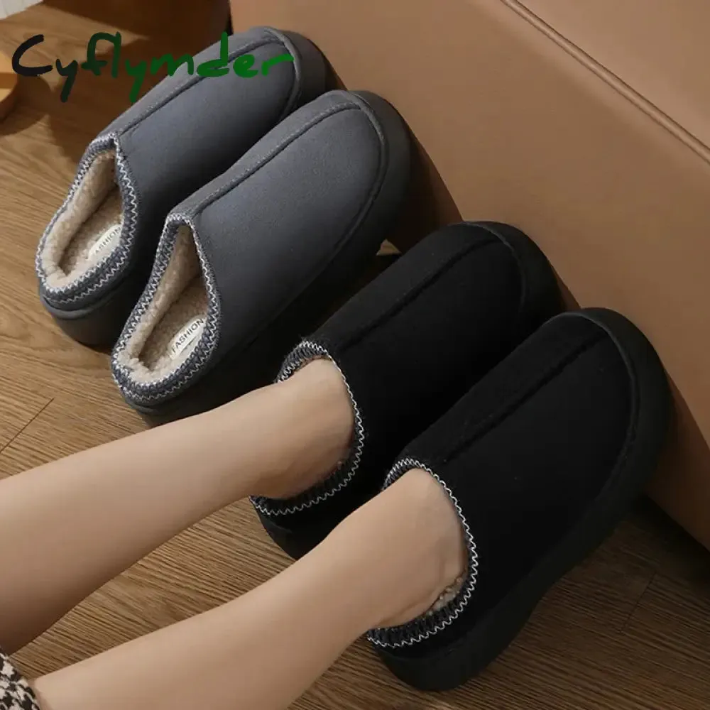 Cyflymder Trend Furry Plush Thick Sole Slippers 2024 Winter Women's Platform Warm Slides Leisure Home Slip On Cotton Slippers Slippers Sparkly