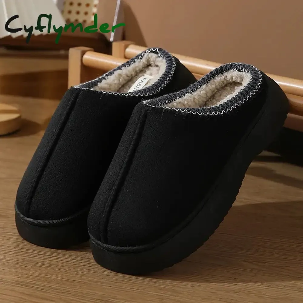 Boob Slippers Cyflymder Trend Furry Plush Thick Sole Slippers 2024 Winter Women's Platform Warm Slides Leisure Home Slip On Cotton Slippers