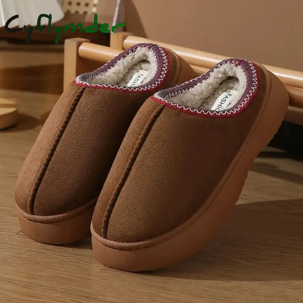 Slippers Vs Flip Flops Cyflymder Trend Furry Plush Thick Sole Slippers 2024 Winter Women's Platform Warm Slides Leisure Home Slip On Cotton Slippers