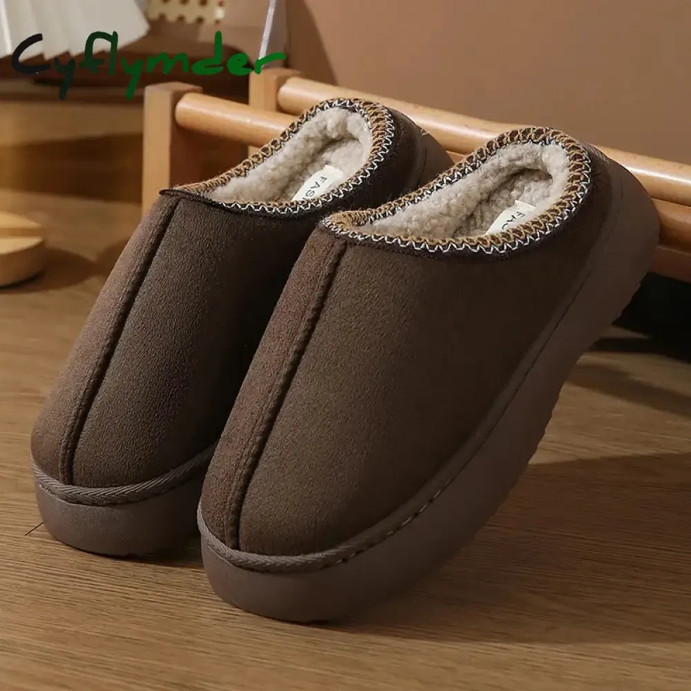 Wash Slippers With Rubber Soles Cyflymder Trend Furry Plush Thick Sole Slippers 2024 Winter Women's Platform Warm Slides Leisure Home Slip On Cotton Slippers