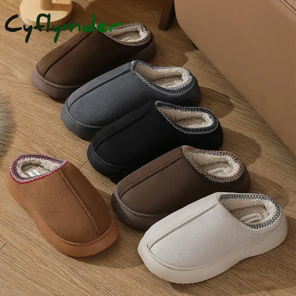 Cyflymder Trend Furry Plush Thick Sole Slippers 2024 Winter Women's Platform Warm Slides Leisure Home Slip On Cotton Slippers Slippers With Leggings