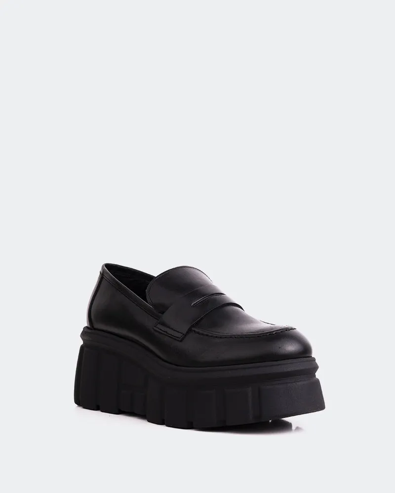 Dawson Black Leather Loafers With Strap