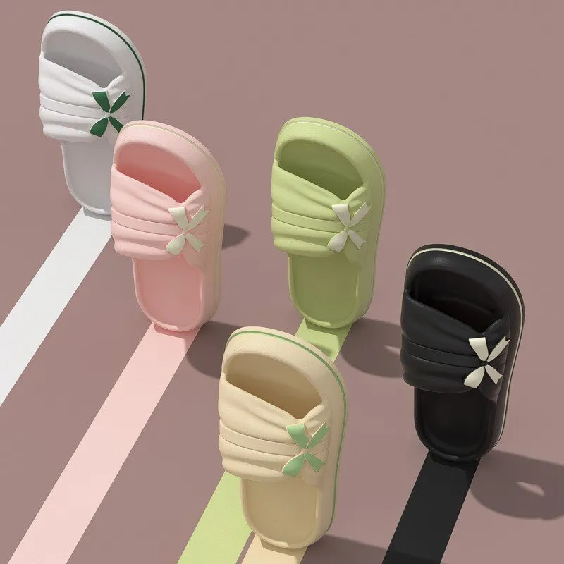 Chicmy Summer Slippers Fpr Women Leisure Shoes Thick Platform Shoes Non-Slip Soft Sole Indoor Home Bathroom Floor Shoes Flat Flip Flops Rx Slide Sandals