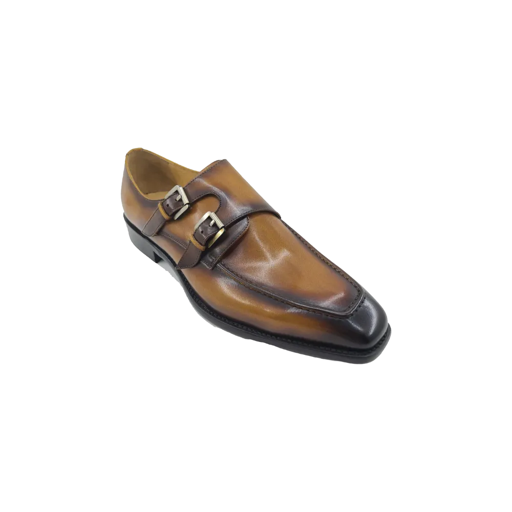 Carrucci  Double Monk Straps Leather Shoe KS509-05 Monogram Loafers