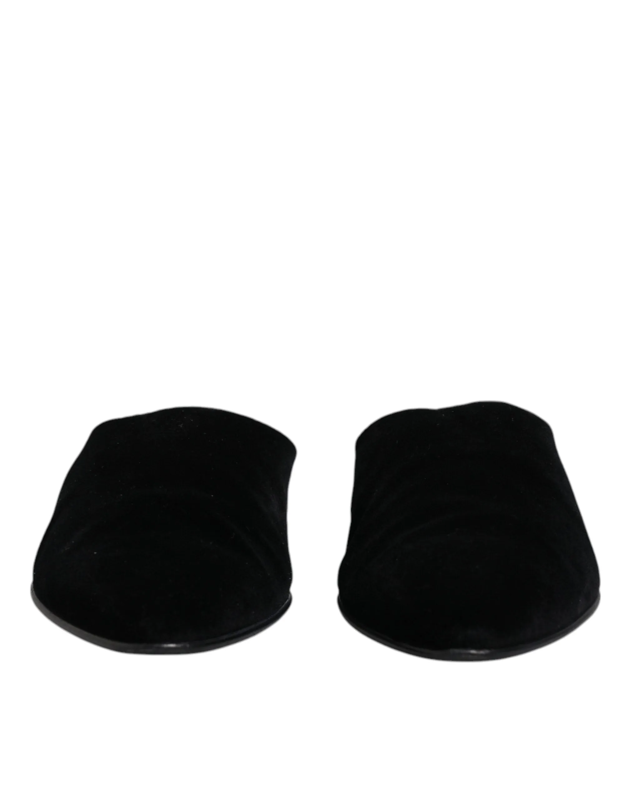 Luxury Brands Sandals Dolce & Gabbana Black Velvet Slides Flat Slipper Sandals Shoes