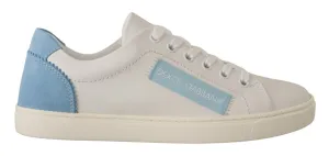 Dolce & Gabbana White Blue Leather Low Top Sneakers Shoes Sneakers Online
