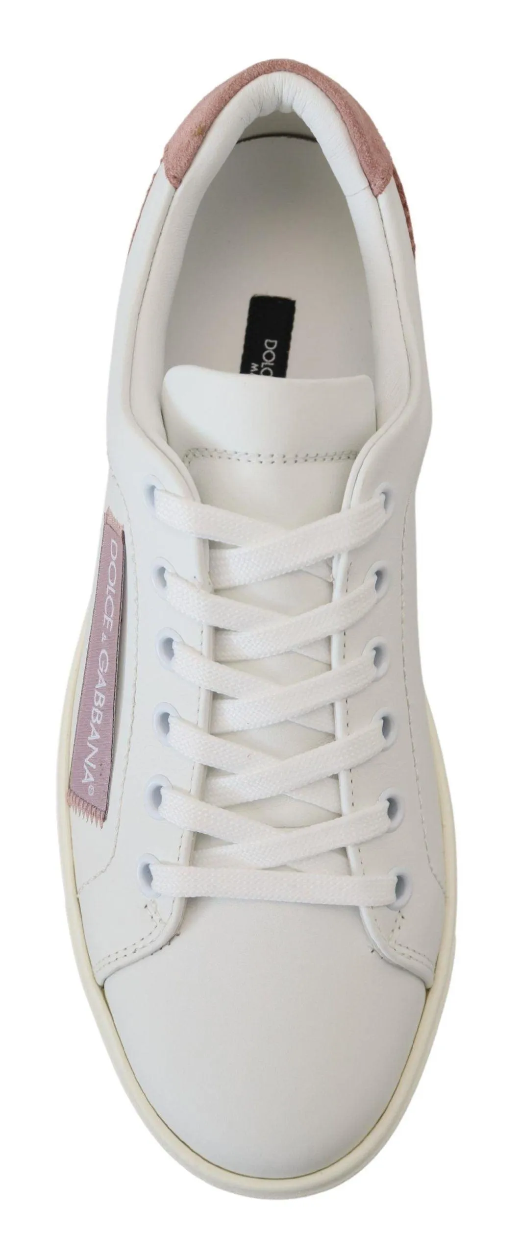 Dolce & Gabbana White Pink Leather Low Top Sneakers Shoes Silver Sneakers Chair Yoga