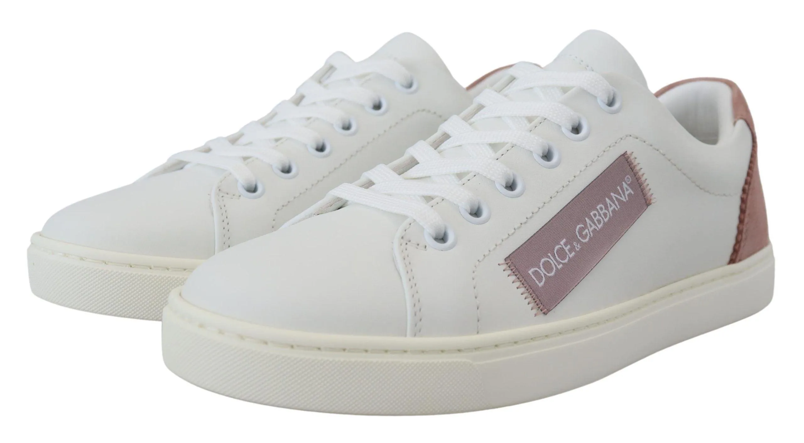 Dolce & Gabbana White Pink Leather Low Top Sneakers Shoes Wash Canvas Sneakers