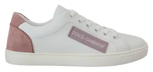 Outdoor Basketball Sneakers Dolce & Gabbana White Pink Leather Low Top Sneakers Shoes
