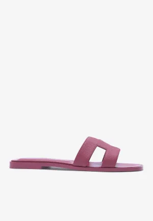 Oran H Cut-Out Sandals in Rose Magenta Epsom Leather Lightweight Travel Slippers