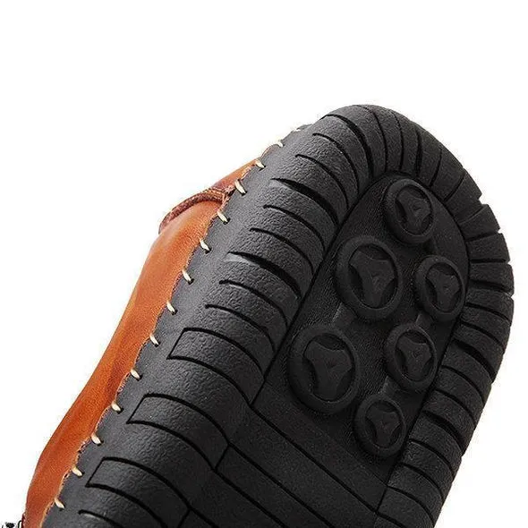 Men Hand Stitching Zipper Slip-ons Leather Shoes Slip On Shoes With Wide Toe Box