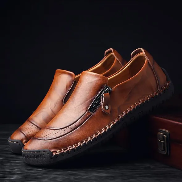 Men Hand Stitching Zipper Slip-ons Leather Shoes With Arch Support Slip On Work Boots Slip Ons Slip Ons Slip On Exhaust Slip On