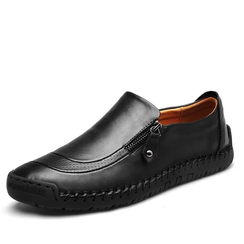 Duck Boots Slip On Men Hand Stitching Zipper Slip-ons Leather Shoes