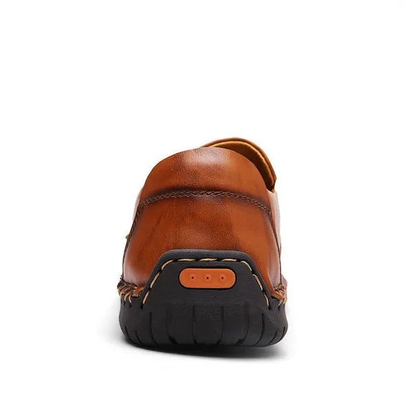 Keen Slip On Work Shoes Men Hand Stitching Zipper Slip-ons Leather Shoes