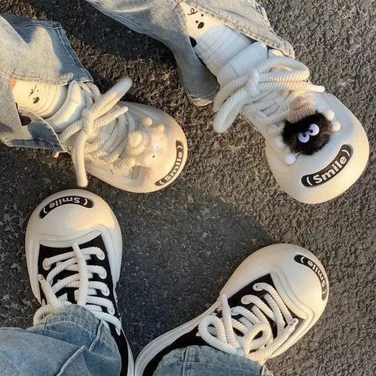 binfenxie Thick Soled Round Toe Cute Decorative Board Shoes with Breathable Mesh Comfortable and Versatile Casual Sports Shoes Hot High Sneakers