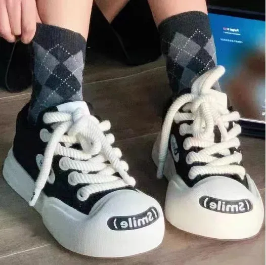 binfenxie Thick Soled Round Toe Cute Decorative Board Shoes with Breathable Mesh Comfortable and Versatile Casual Sports Shoes Stretch Sneakers