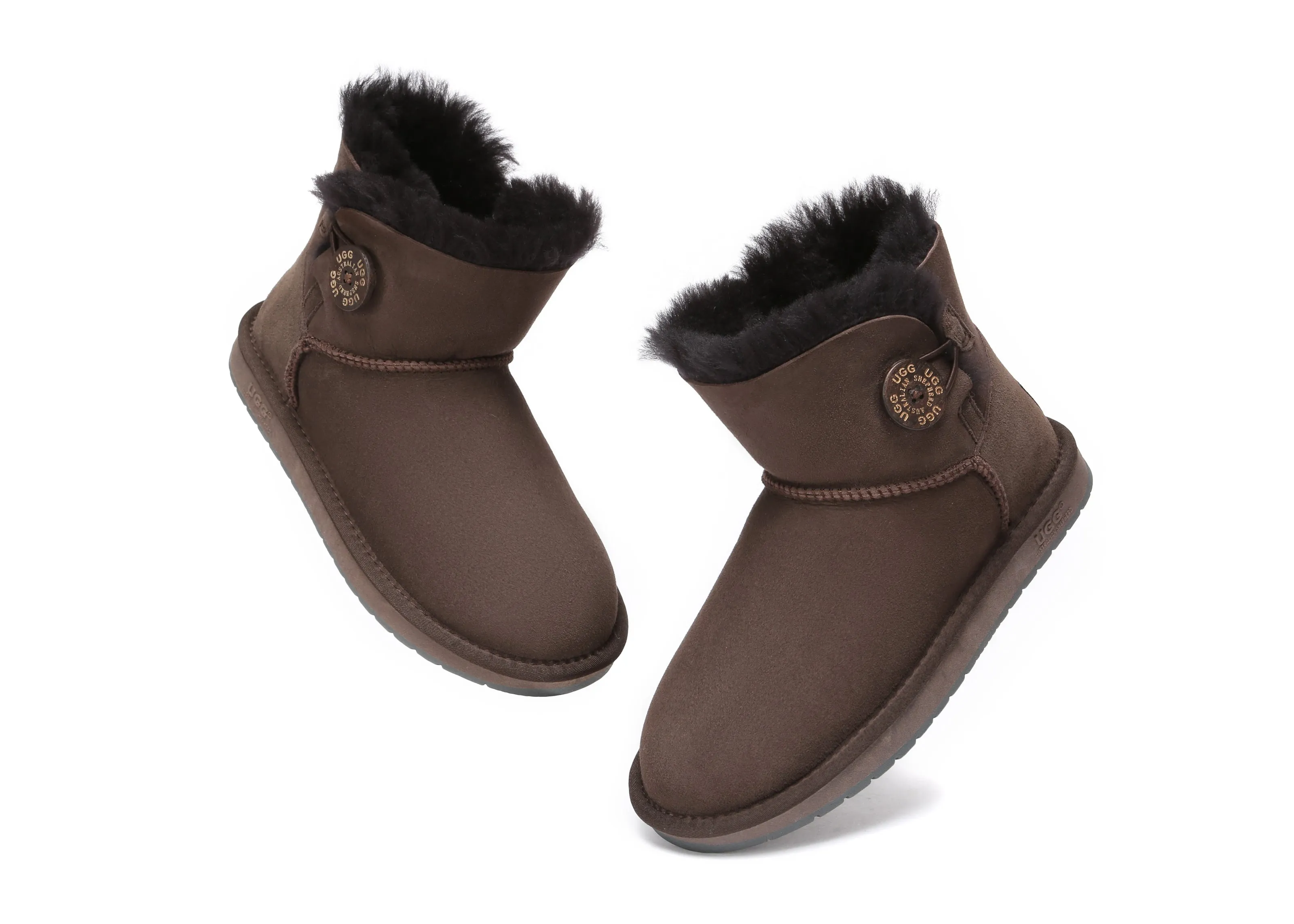 Slides With Fur AUSTRALIAN SHEPHERD UGG Boots Double Face Sheepskin Wool Mini Button