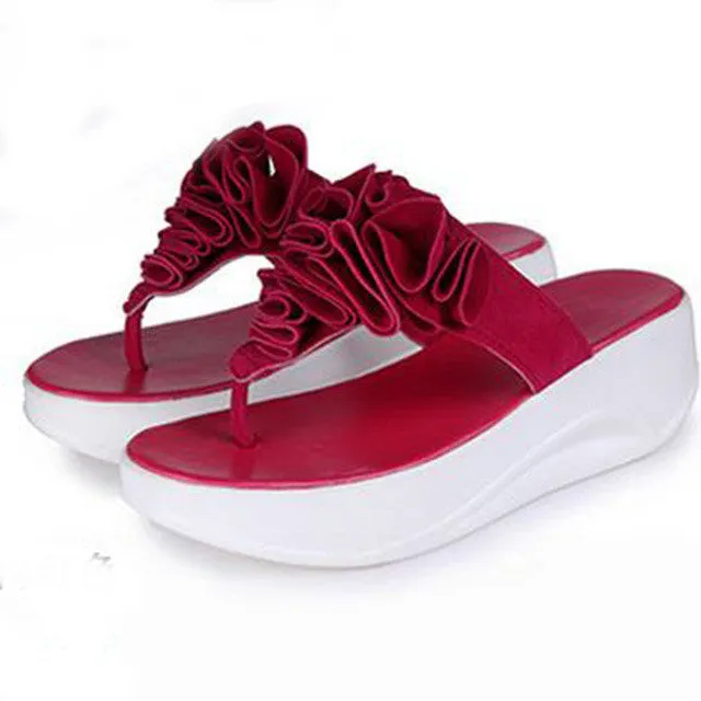 flower brand quality leisure woman sandals slippers summer fashion wedge shoes beach flip flops women shoes size 35-39 WA0203 Flip Flops With Backstrap