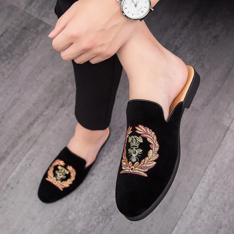 Loafers Fringe PHER Men's Suede Leather Backless Velvet Loafers