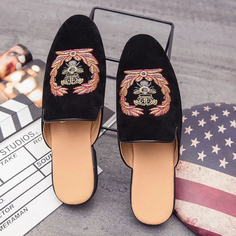 Loafers Bar And Grill PHER Men's Suede Leather Backless Velvet Loafers