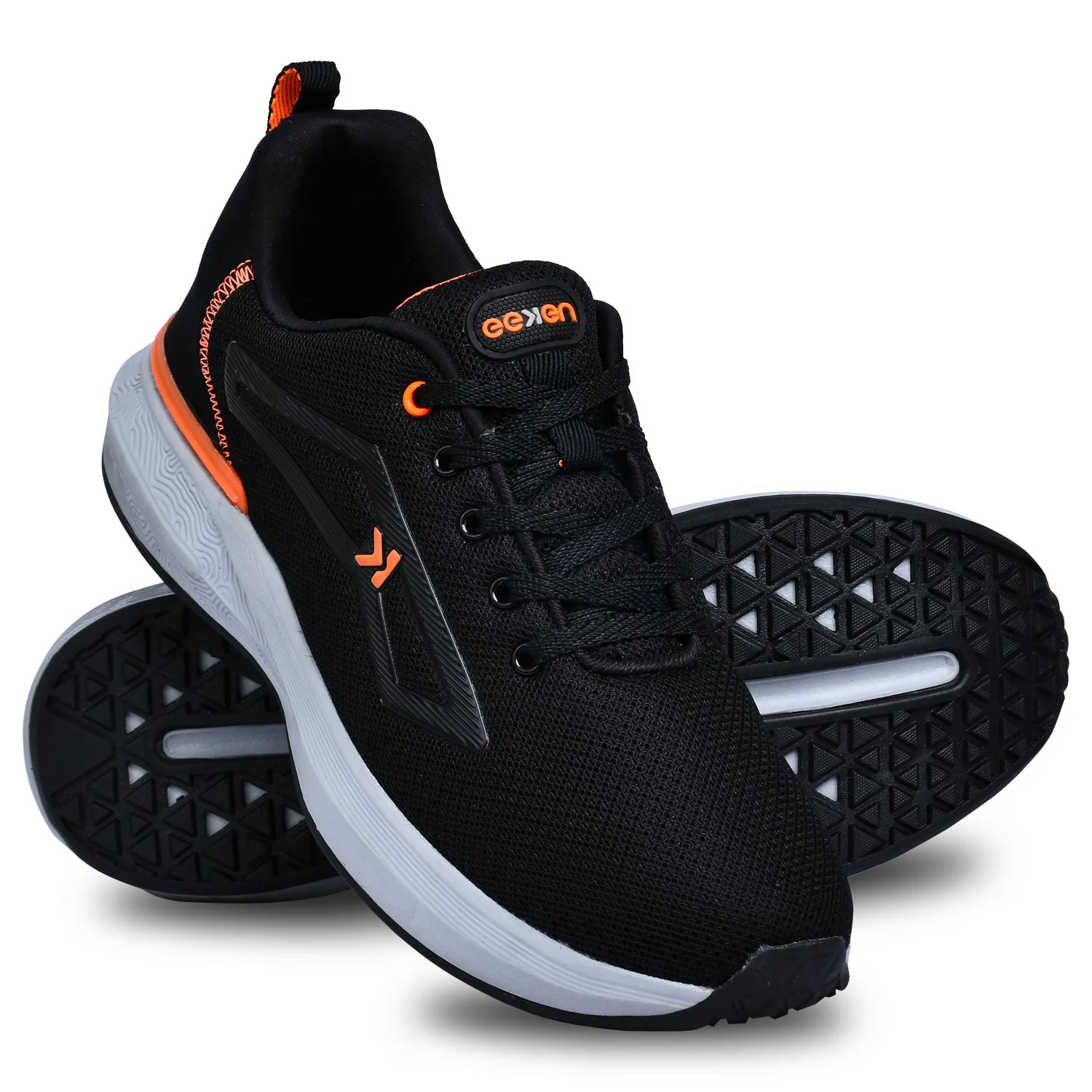 Best Arch Support Running Shoe Eeken KESHGIA105 Black And Orange Lightweight Anti-Skid Walking Shoes For Men