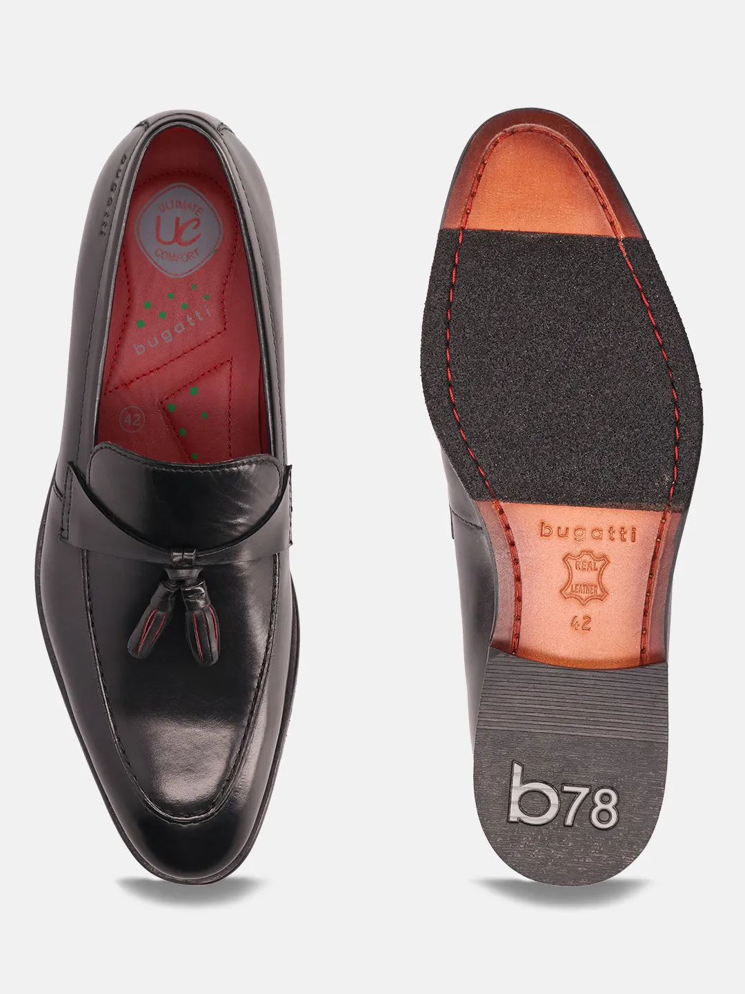 bugatti Black Premium Leather Loafers Orthotic Loafers