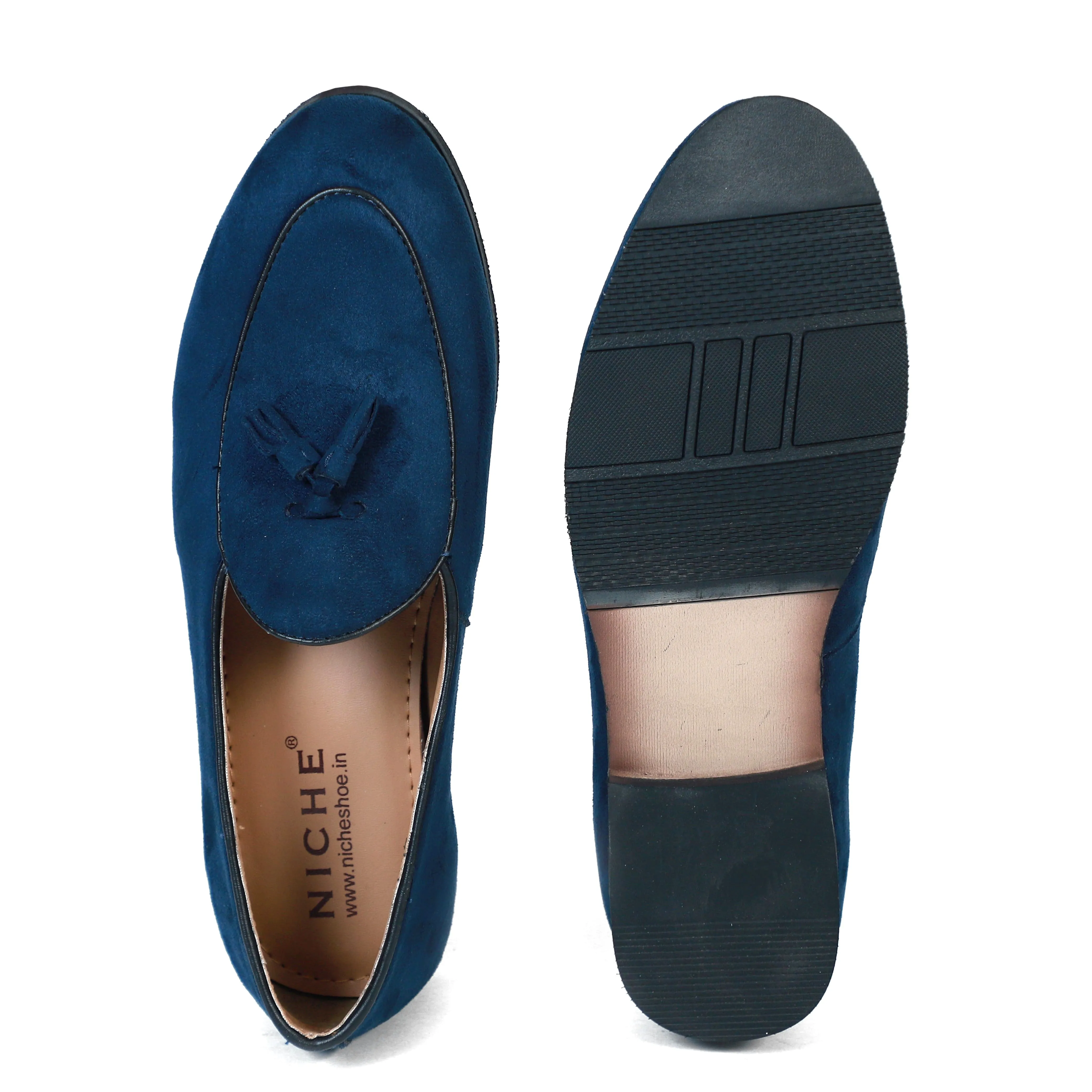 NICHE Blue Suede Tassel Loafers Slip Ons Slip-on Shoe Slip-on