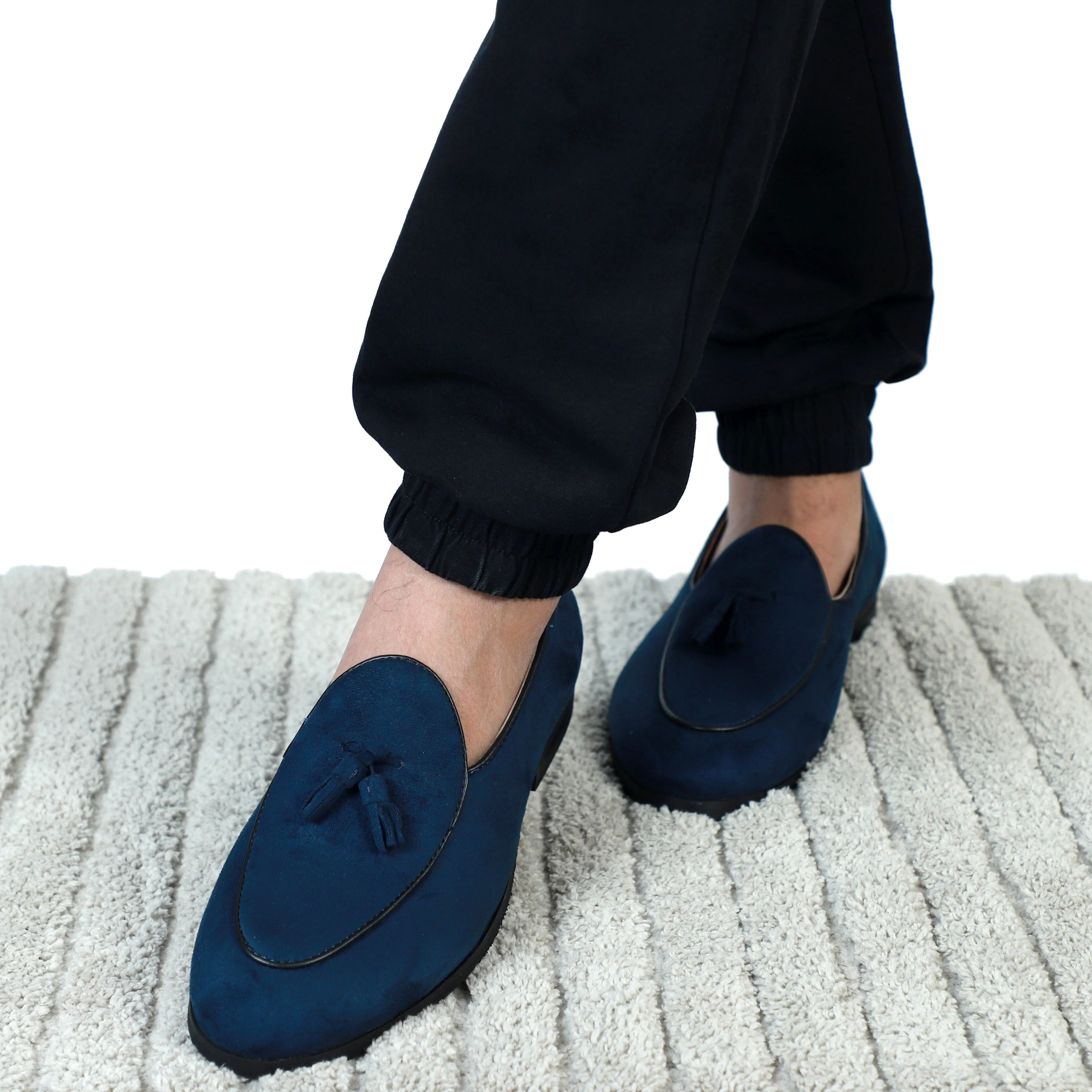 NICHE Blue Suede Tassel Loafers Slip On Shoes With Laces