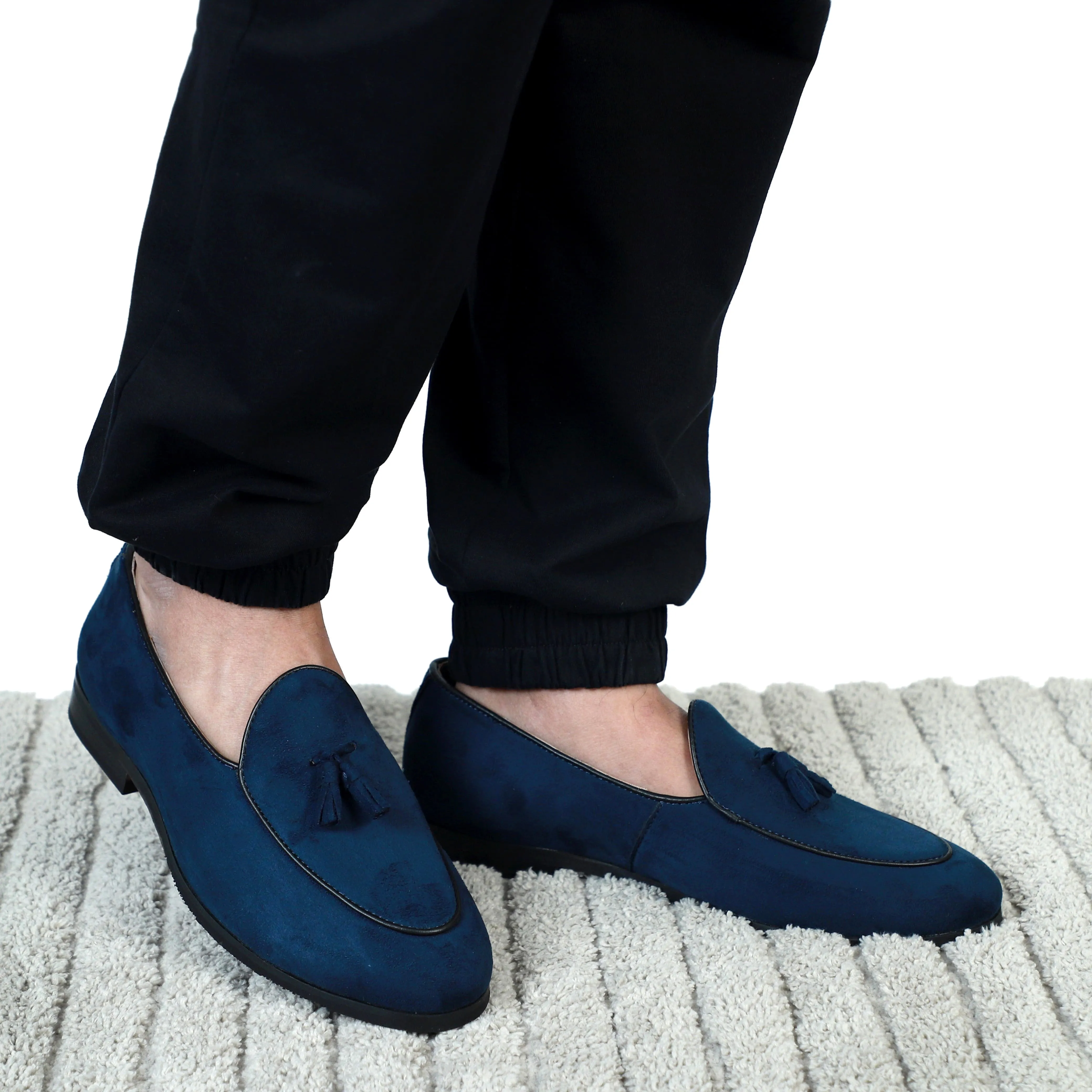 NICHE Blue Suede Tassel Loafers Slip On Winter Shoes