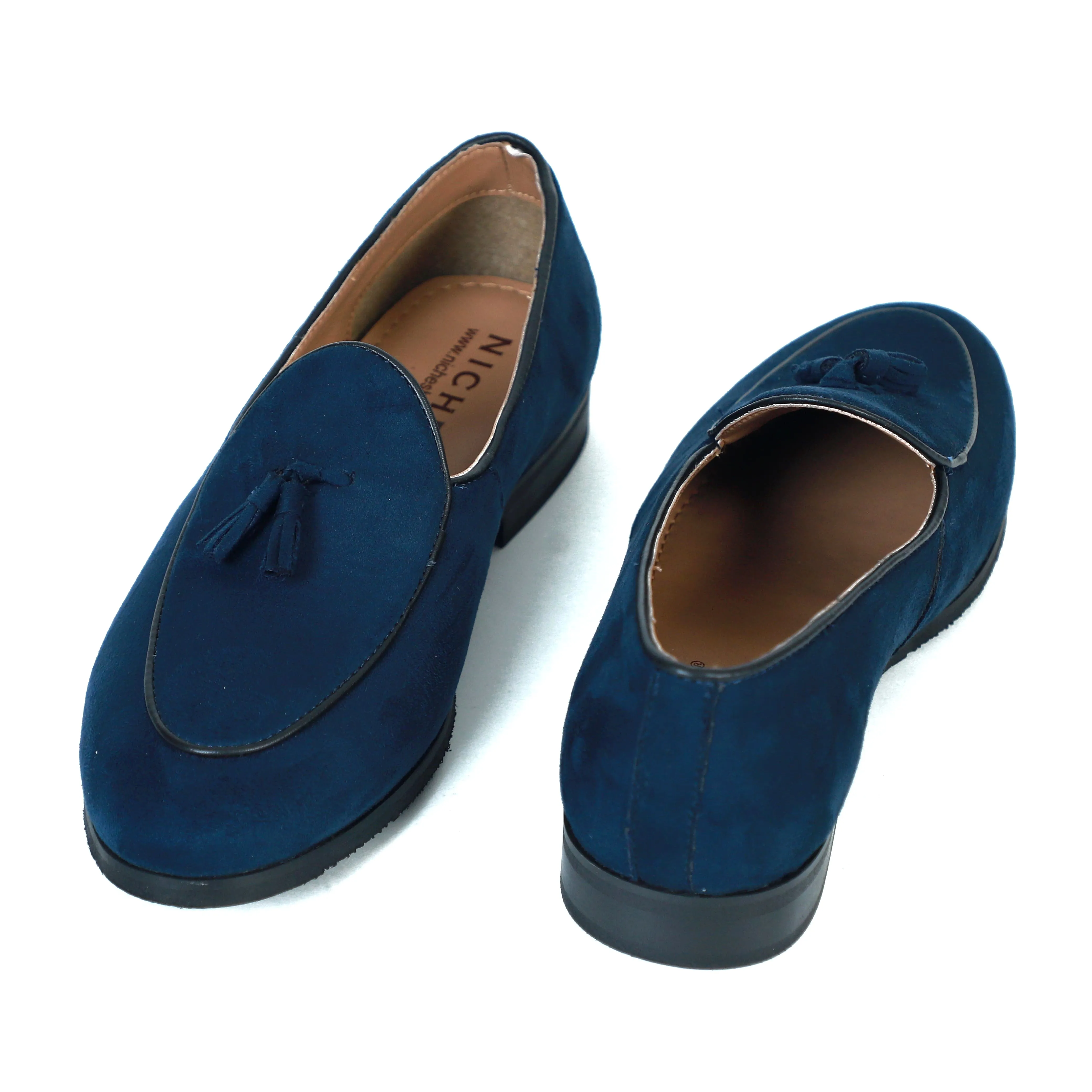 Slip Resistant Slip On Boots NICHE Blue Suede Tassel Loafers