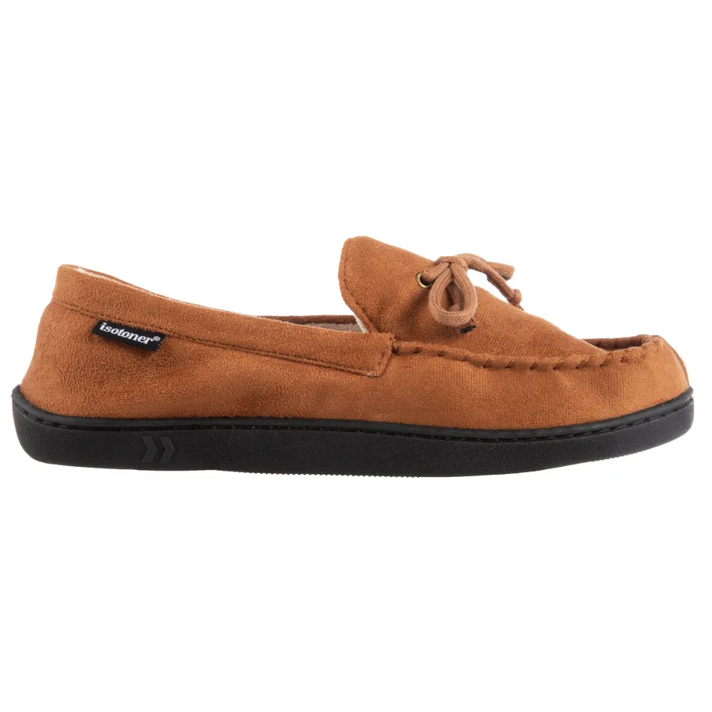 Men's Microsuede Whipstitch Moccasins Washing Slippers With Rubber Soles