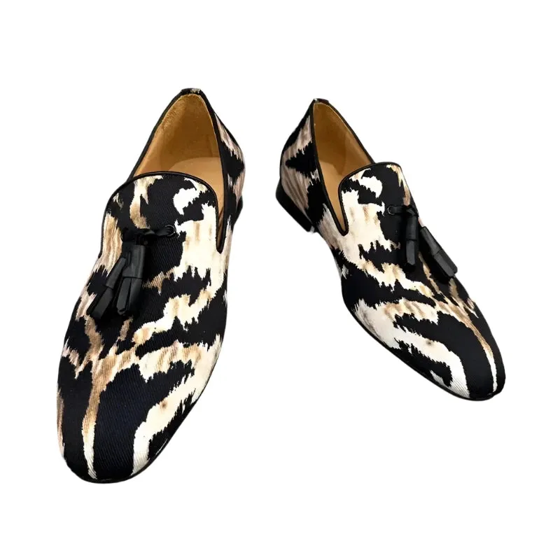 Men's Handmade Leopard Print Canvas Loafers - Stylish Tassel Slip-On Casual Flats for Summer Naturalizer Loafers
