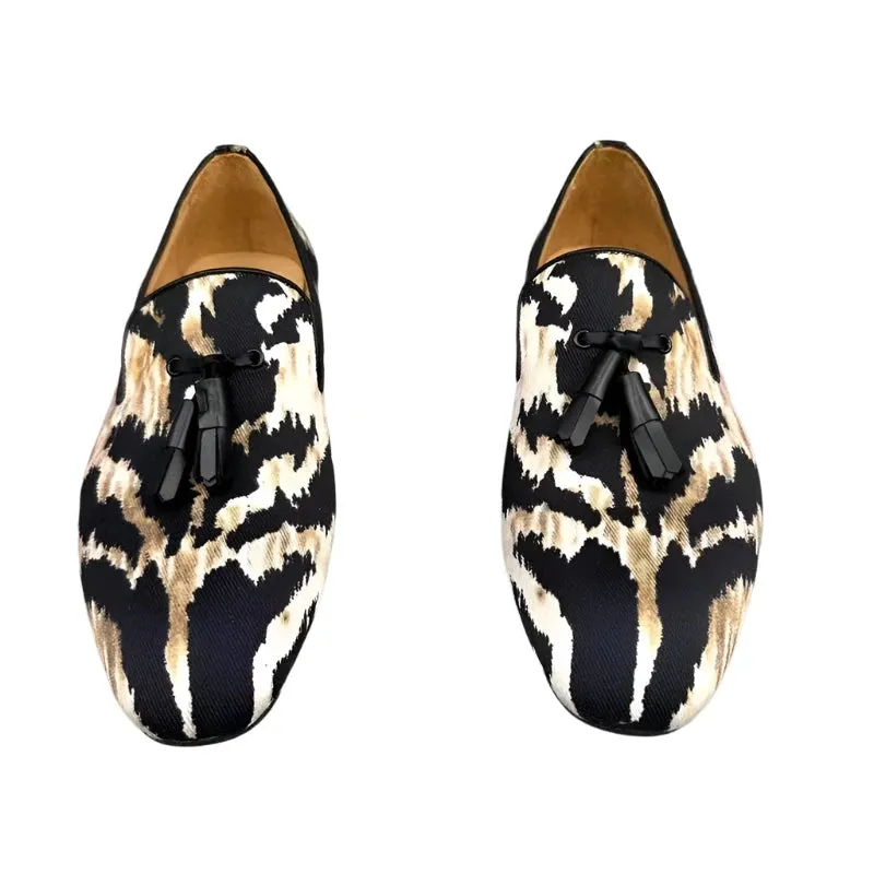 Men's Handmade Leopard Print Canvas Loafers - Stylish Tassel Slip-On Casual Flats for Summer Forever 21 Loafers