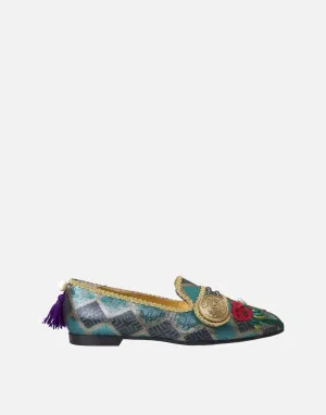 And White Penny Loafers Jacquard Slippers With Embellishments